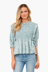 Apple Green Ida Print Puff Sleeve Smocked Top
